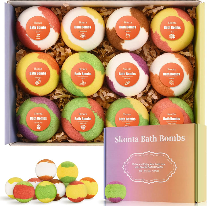 Bath Bombs Gift Set, 12-Pieces Handmade Fizzy Bubble Bath Bombs, Vegan & Cruelty Free, Perfect for Bubble and Spa Bath, Birthday Mothers Day Gifts Idea for Her/Him, Wife, Girlfriend Teens