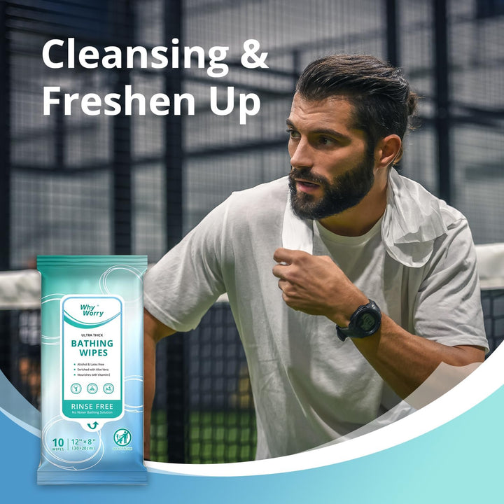 Ultra Thick Body Wipes for Adults No Shower, Shower Wipes with Aloe for Women, Men & Elderly, Extra Large Bed Bath Cloths for Cleansing, Camping, Gym & Travel, Fresh Scent, 20X30 Cm, 50 Count