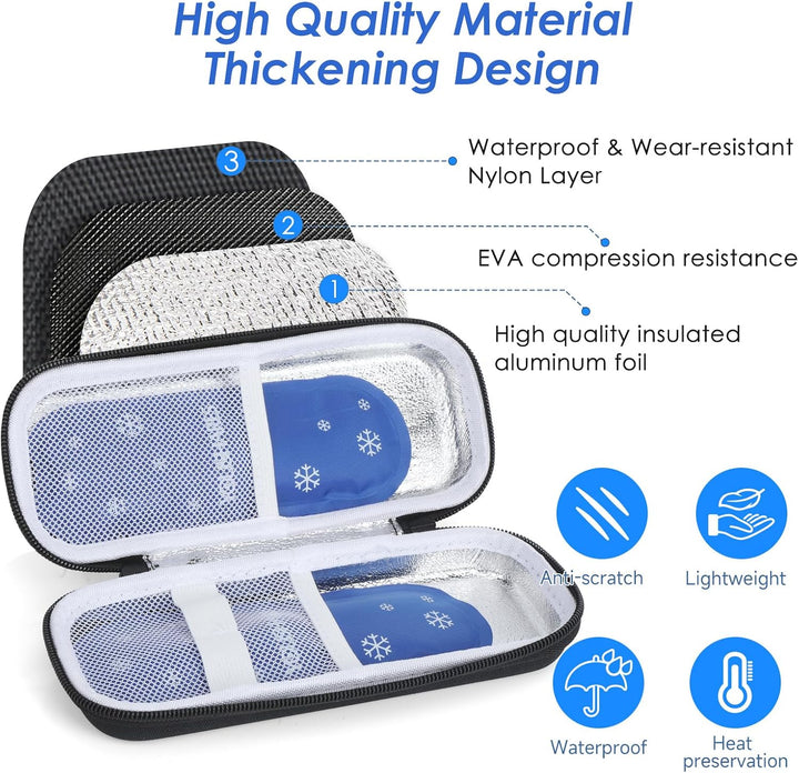 Insulin Cooler Travel Case - Medicine Cool Bag Travel with 2 Ice Packs, Insulin Case for Diabetic Supplies (Black)