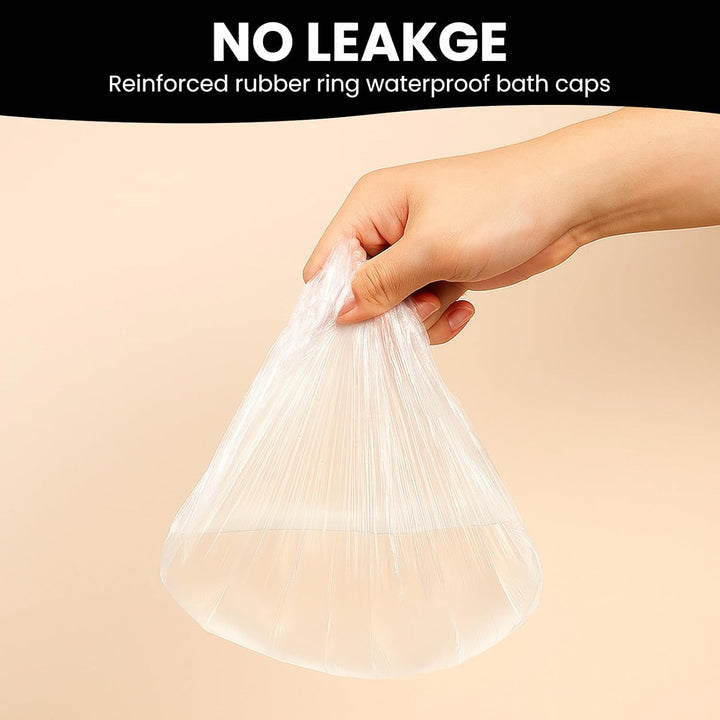 100Pcs Shower Caps Disposable, Disposable Shower Caps for Women, Large Thick Waterproof Shower Cap, Plastic Elastic Hair Bath Caps for Hair Treatment for Salon, Spa, Travel, Home Use, Hotel (White)