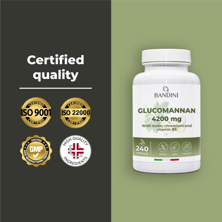 ® Glucomannan from the Konjac Root – 4200 Mg per Daily Dose – 240 Capsules – Optimized with Bacterial Cultures, Chromium, Vitamin B3 and Inulin – High-Strength Supplement – Vegan