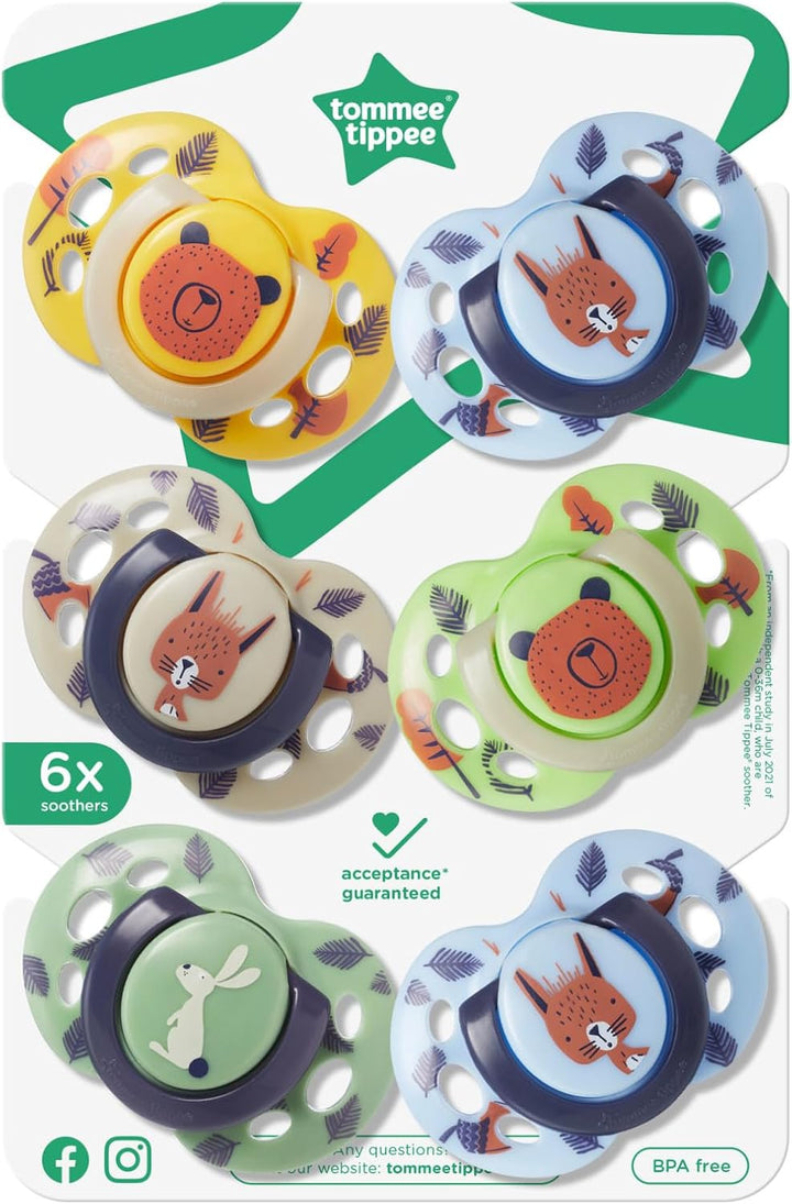 Fun Soothers, 6-18M, 6 Pack, Symmetrical Silicone Teat, Orthodontic Design, Bpa-Free Dummy, Breathable Air Holes