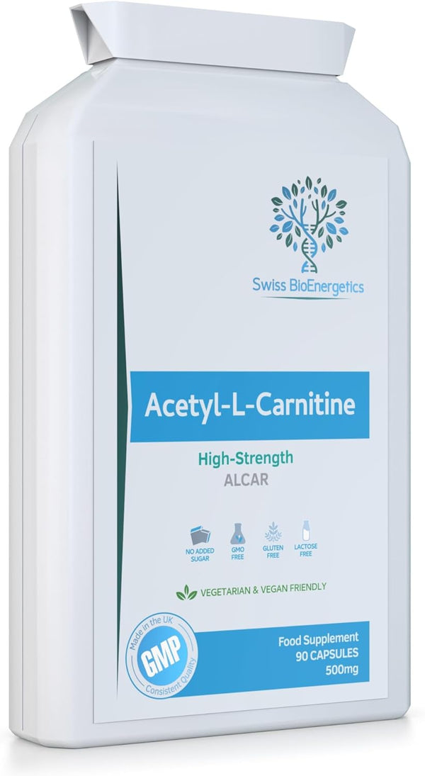 Acetyl-L-Carnitine 500Mg 90 Capsules - High-Strength ALCAR with No D-Carnitine - Made in the UK - Suitable for Vegans
