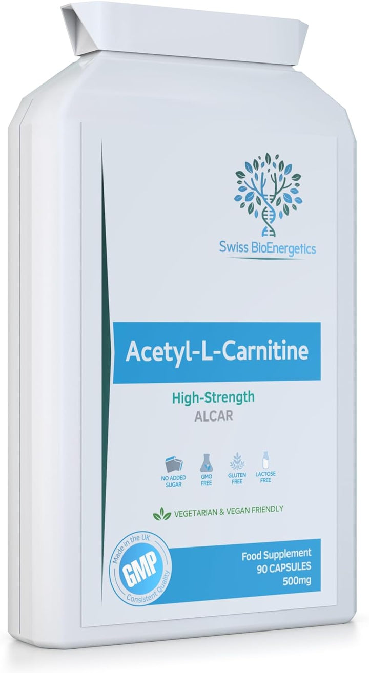 Acetyl-L-Carnitine 500Mg 90 Capsules - High-Strength ALCAR with No D-Carnitine - Made in the UK - Suitable for Vegans