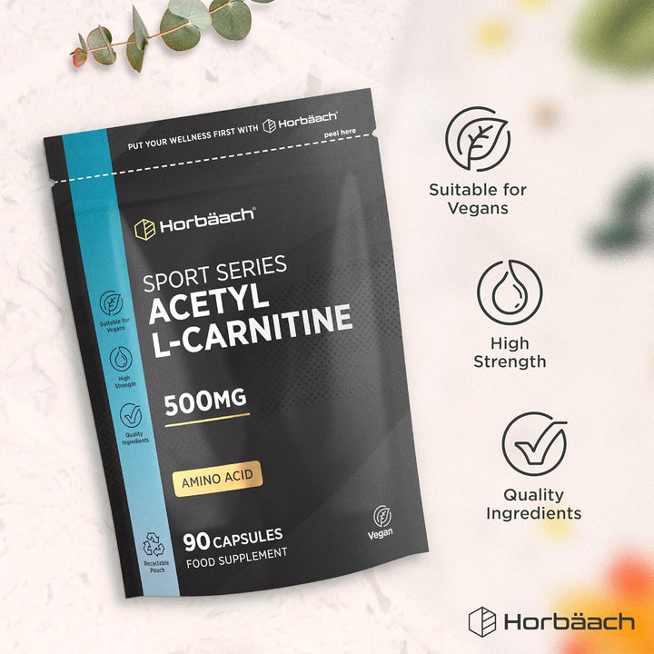 Acetyl L-Carnitine 500Mg | 90 Vegan Capsules | High Strength ALCAR Supplement | Amino Acid | by