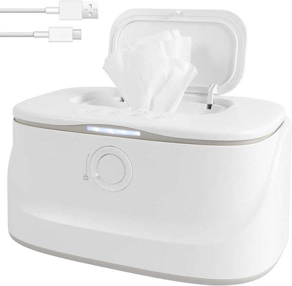 USB LED Light, 3 Adjustable Temperature Dispenser, Portable Wet Warmer for Babies Keeps Wipes Warm and Moist for Newborns Nursery, White, 22X14X11Cm