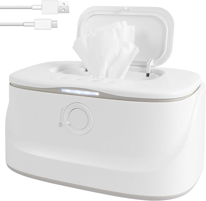 USB LED Light, 3 Adjustable Temperature Dispenser, Portable Wet Warmer for Babies Keeps Wipes Warm and Moist for Newborns Nursery, White, 22X14X11Cm