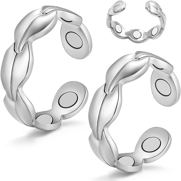 2PCS Copper Magnetic Rings for Women & Men with Strong Ultra Strength Magnets 99.99% Solid Pure Copper Adjustable with Gift Box