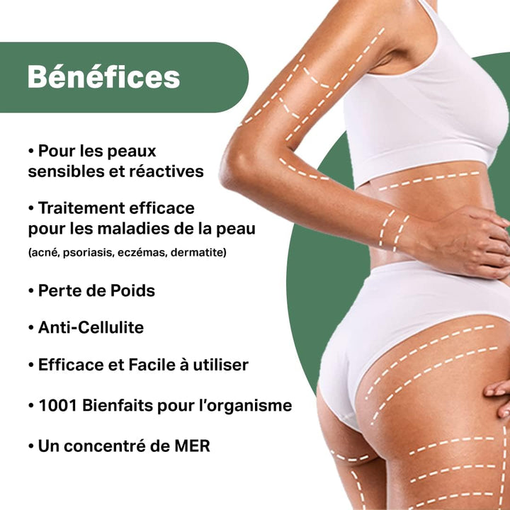 Inch-Loss Green French Clay & Seaweed Wrap - Bucket 1500 G ● Powder Body Mud Wrap ● Detox, Slimming and Anticellulite Body Wrap ● Tummy Waist Mud in Powder ● SPA and Professional Treatment