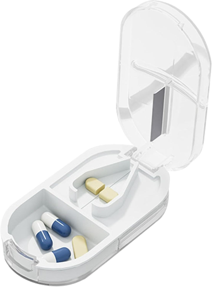 Small Pill Cutter, Pill Cutter and Organizer Combo, Small Pill Box Medicine Supplement Pill Case Dispenser for Outdoor Travel