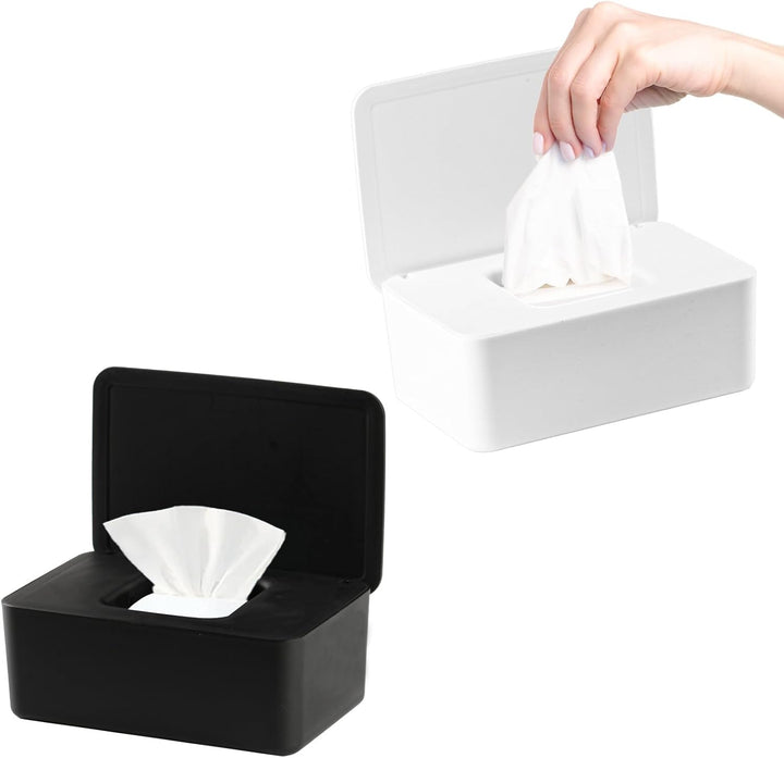 2 PCS Wipes Dispenser Case Box, Baby Dry Wet Tissue Paper Holder, Storage with Lid, Keep Fresh (White + Green Cover)