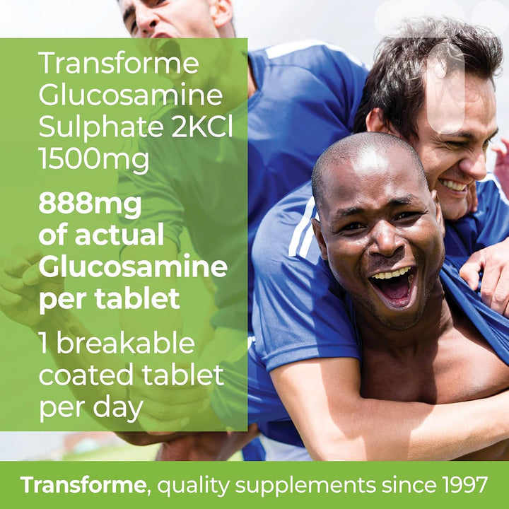 Glucosamine Sulphate 2Kcl 1500Mg 365 Tablets, 1 Year Supply, Vegan High Strength Glucosamine, 1 Coated Breakable Tablet per Day, UK Made Supplement for Men and Women by