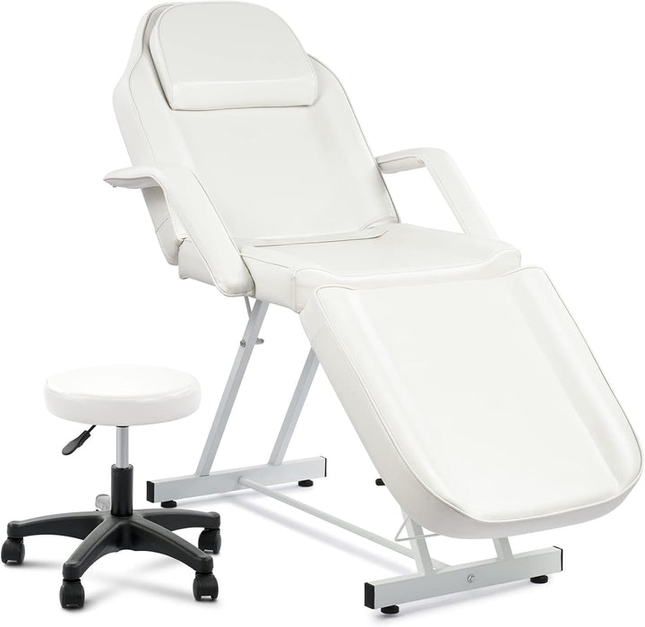 Beauty Bed Multiple Level Adjustable Steel Frame 3 Section Leather Massage Bed 150Kgs/330Lbs Max Weight Capacity Detachable Armrest and Headrest Massage Table Beauty Table (Black)