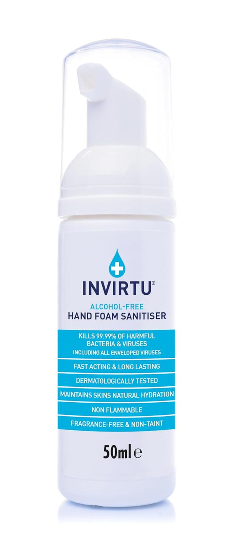 INVIRTU Alcohol Free Antibacterial Hand Sanitiser Foam (100Ml) - Kills 99.9% of Bacteria & Viruses - Great Hand Sanitiser for Travel & Festivals – Non-Scented Disinfectant - Kind to Skin