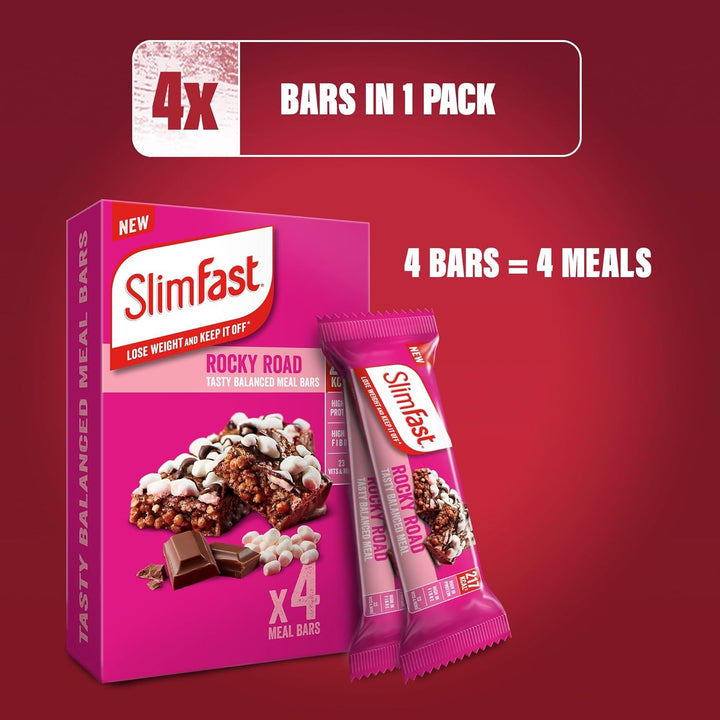 Tasty Balanced Meal Bar, Low Calorie Replacement Bars for Weight Loss and Diet, High Protein, Healthy Snacks for Adults with 23 Vitamins and Minerals, Rocky Road Flavour, Multipack, 16 X 60 G