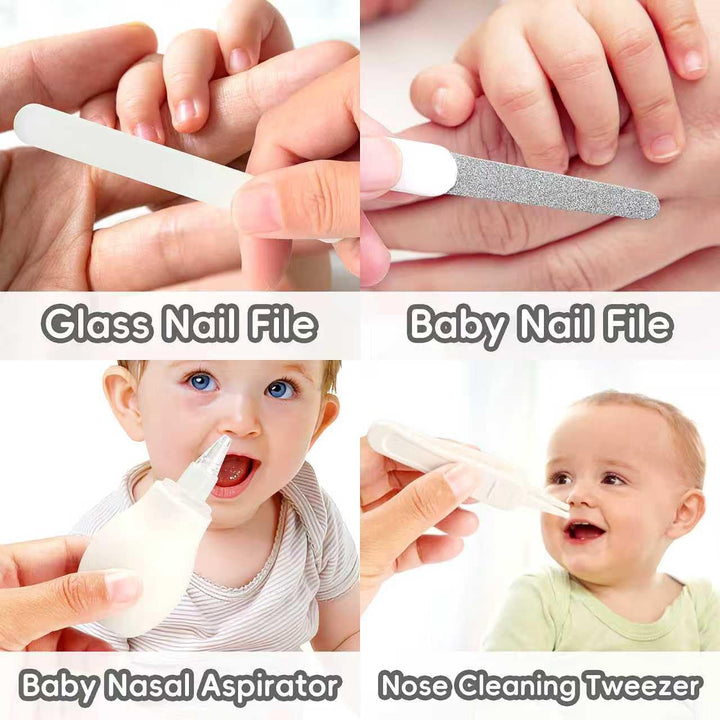 Infant Safety Care Set with Hair Brush Comb Nail Clipper, Baby Essentials Kit for Newborn Girls Boys (Grey White)