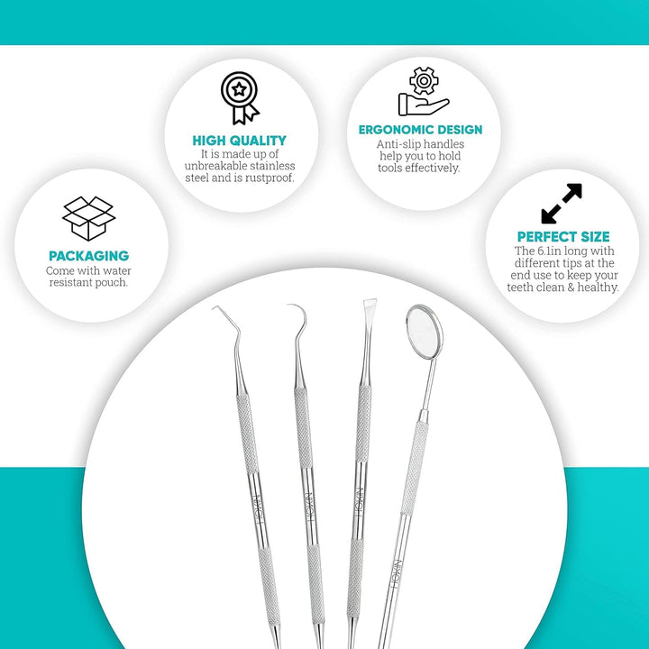 Plaque Remover Teeth Cleaning Tool 4 Pcs Dental Care Kit Tooth Filling Repair Set Stainless Steel Dental Tools for Men Women Kids and Pet Care