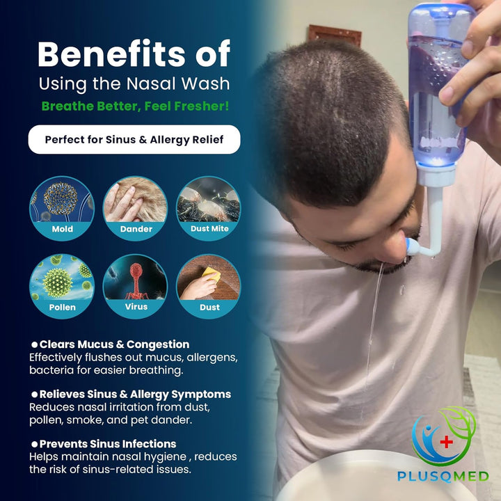Nasal Rinse Kit – 300Ml Neti Pot Bottle + 80 Saline Packets – Sinus Rinse System for Adults & Kids – Natural, Drug-Free, PH Balanced Nasal Wash for Allergy & Cold Relief