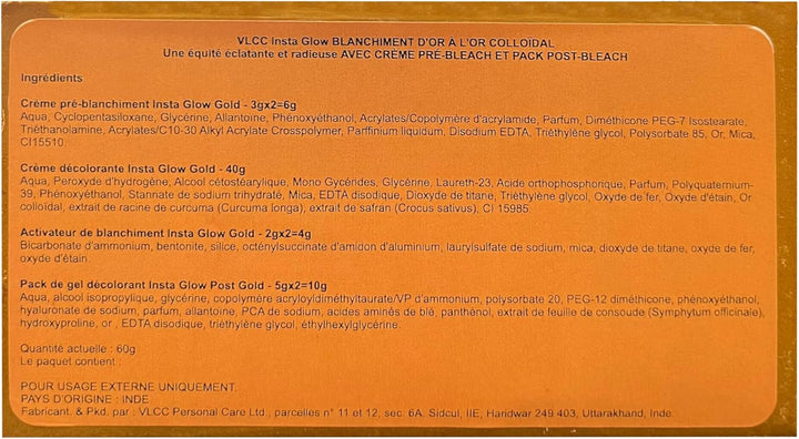 Insta Glow Gold Bleach with Gold Oxide for Glowing & Radiant Fairness 60Gm