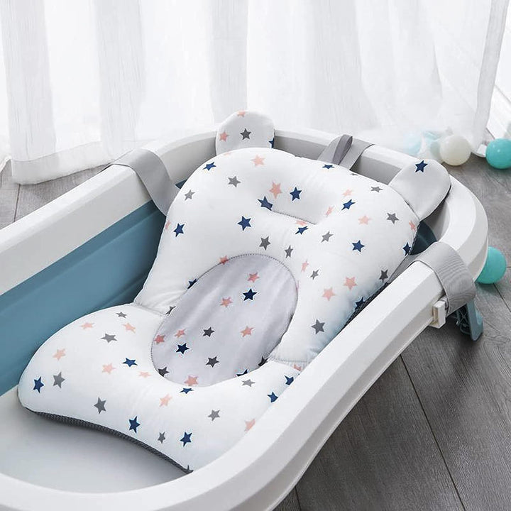 Baby Bath Cushion Pad Newborn Bath Bed Adjustable Baby Shower Mat Non-Slip Soft Mesh Padded Infant Bathtub Support Foldable Baby Bath Seat Back Body Pillow Infant Bather Floating Pad, 0-12 Months