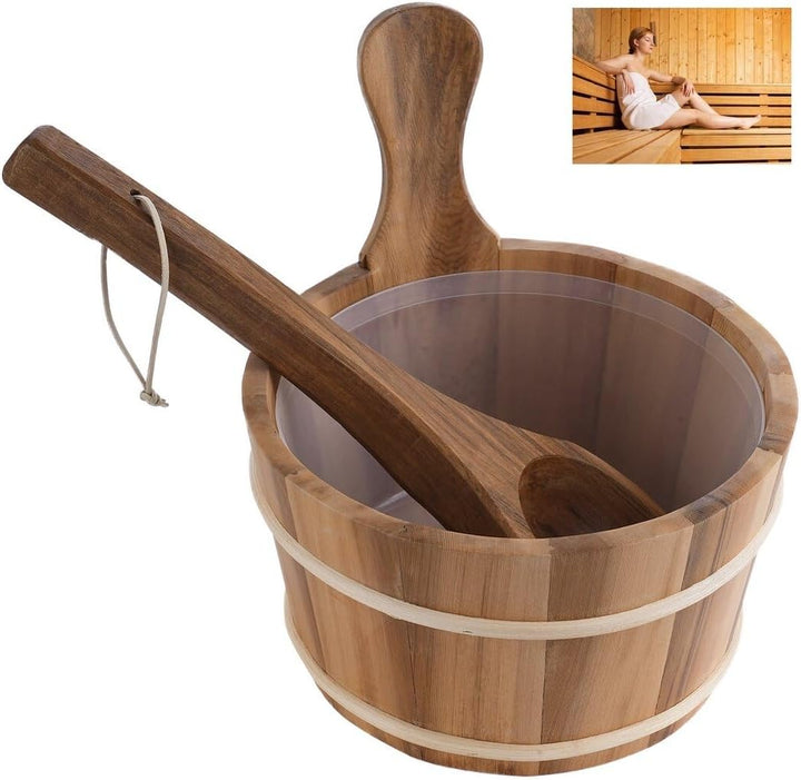 Elegant Handmade Cedar Sauna Bucket and Ladle, 1 Gallon Wooden Sauna Bucket with Plastic Liner