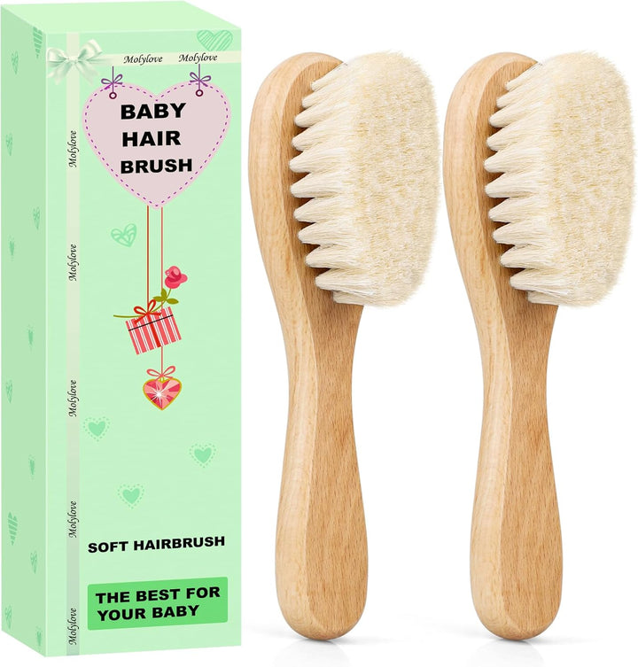 Baby Hair Brush with Wooden Handle and Super Soft Goat Bristles for Newborns, Infant, Toddlers, Kids