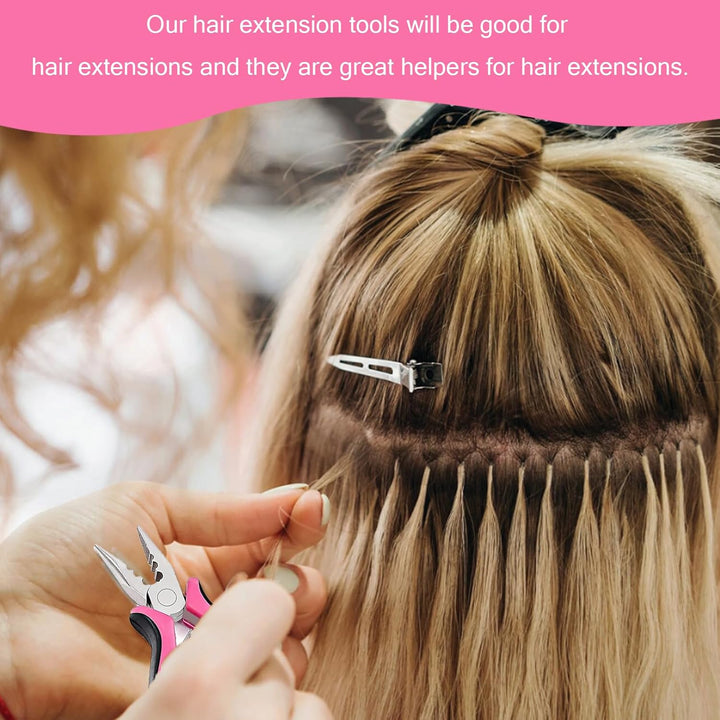 3 Pcs Professional Nano Hair Extension Tools - Kit Includes 1 Plier and 2 Loop Threaders - Mini Hair Extension Tool for Easy Installation and Removal