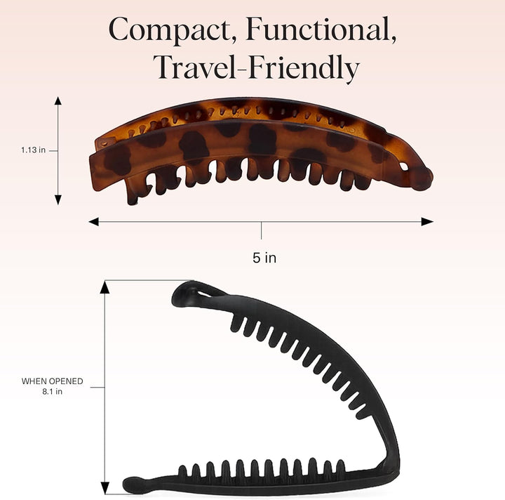 Banana Clip - Secure & Sturdy Large Banana Clips for Women | No Crease, Durable Hair Accessories for Women | Great for Stylish Ponytails & Updo - Black & Tortoise, 2 Pcs