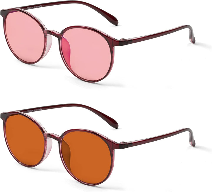 Migraine anti Blue FL-41 Rose Indoor & FL-60 Brown Outdoor Glasses for Light Sensitivity, LED Fluorescent Lighting Glare & Photophobia