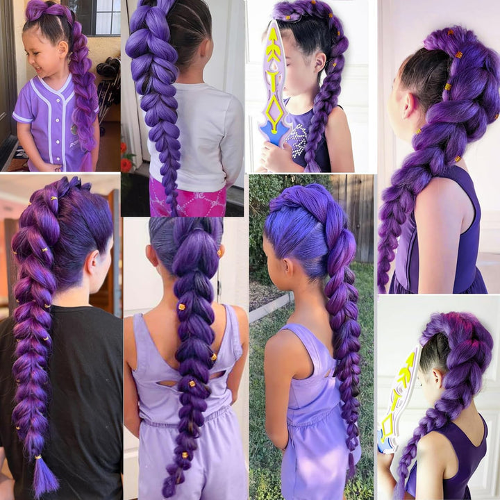Long Purple Hair Extensions Pre Stretched Synthetic Braiding Hair Extensions for Braids Braiding Hair for Stage Party Halloween Cosplay Costume Wigs (Purple, 24 Inch (Packs of 4))