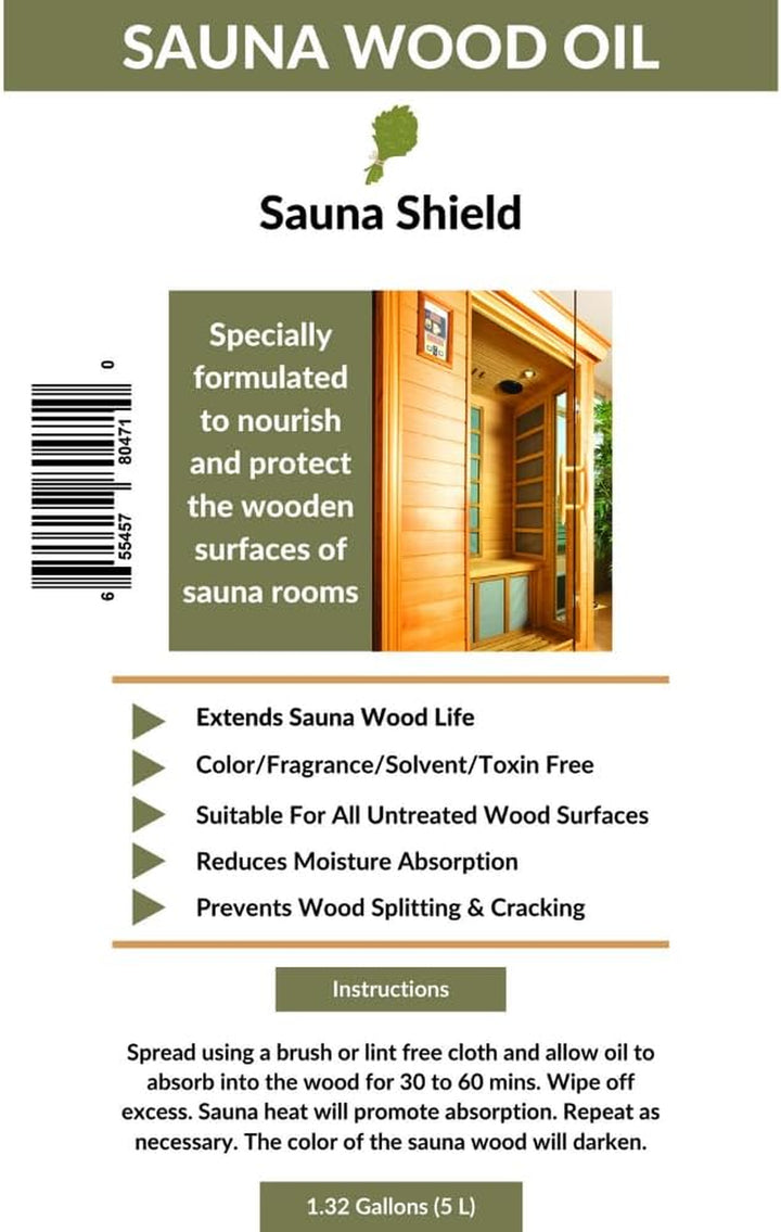 Sauna Wood Oil – 1.32 Gallons (5L / 169 Fl Oz) | Protects & Nourishes Sauna Wood | Solvent-Free, Unscented, Covers 600+ Sq Ft | for Traditional & Infrared Saunas