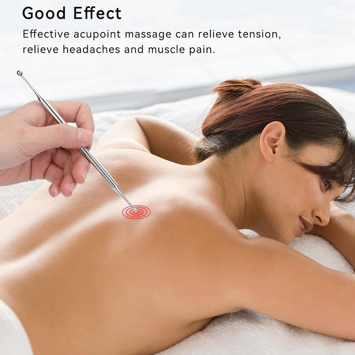 Dual Head Facial Reflexology Tools, 15Cm Stainless Steel Acupuncture Needle Portable Ear and Body Point Probe Pen Self Deep Tissue Massage Tool