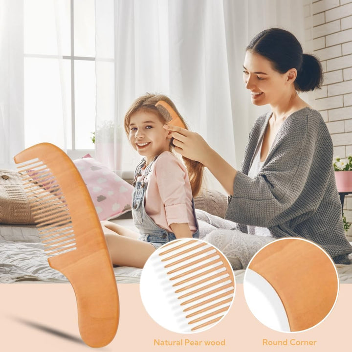 Baby Hair Brush and Comb Set - 4Pcs Toddler Hair Brush with Soft Bristles, Natural Wooden Handle Baby Grooming Kit for Newborns, Baby Essentials, Cradle Cap Brush