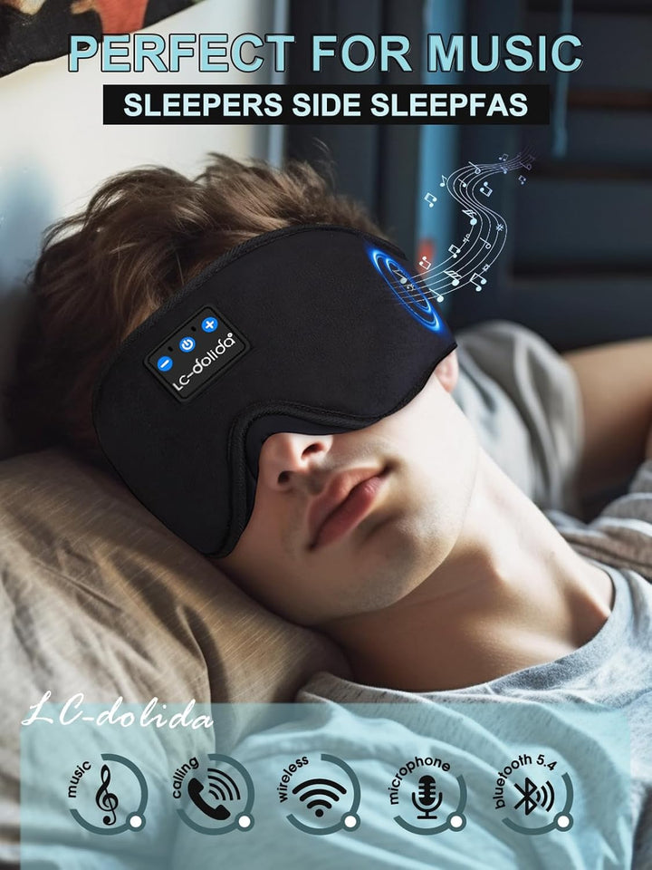 Bluetooth Sleep Mask Headphones 200% Blackout 3D Deep Eye Mask with Headphones Bluetoothv5.4 Can Play 15Hrs Breathable Eye Mask with Bluetooth Earphones for Travel,Nap Sleeping,Shift Work