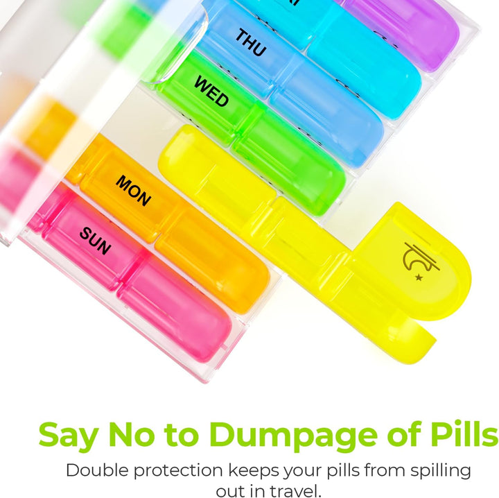 Weekly Pill Box Organiser, Portable Pill Boxes 7 Day 3 Times a Day, 7 Day Tablet Organiser with Large Separate Compartments to Hold Medication, Vitamins, Fish Oil and Supplement