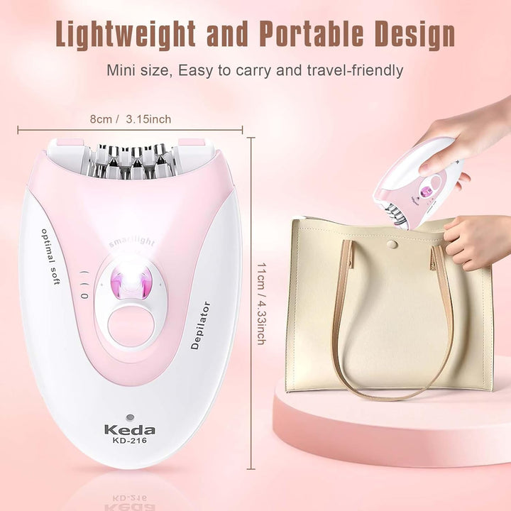Epilator for Women,2 Speed Electric Epilator, Cordless Rechargeable Hair Removal Device with Led Light for Face Body Armpit Bikini Leg Facial Hair Removal (Pink)