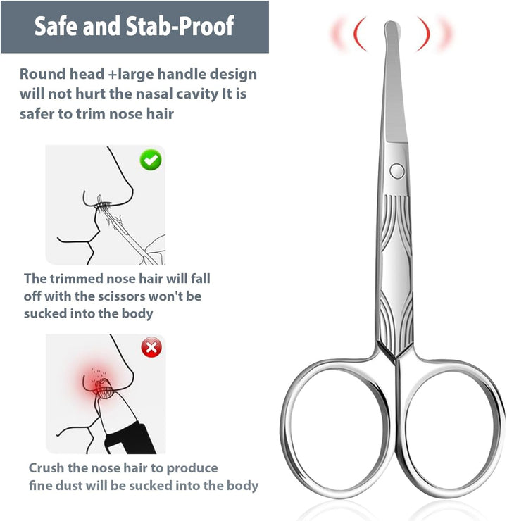 Stainless Steel Nose Hair Scissors for Men Women Trimming Facial Hair Eyebrow Ear Hair