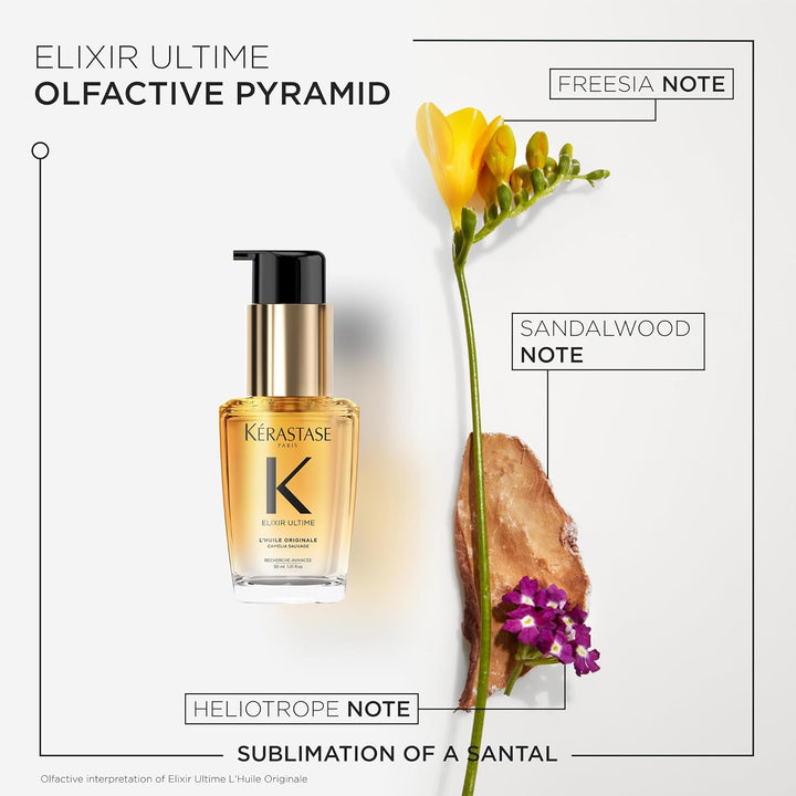 Kérastase Elixir Ultime Hair Oil, Nourishes Dull Hair, for All Hair Types, Strengthens and Protects Hair from Heat, with Argan and Camellia Oil, L'Huile Originale