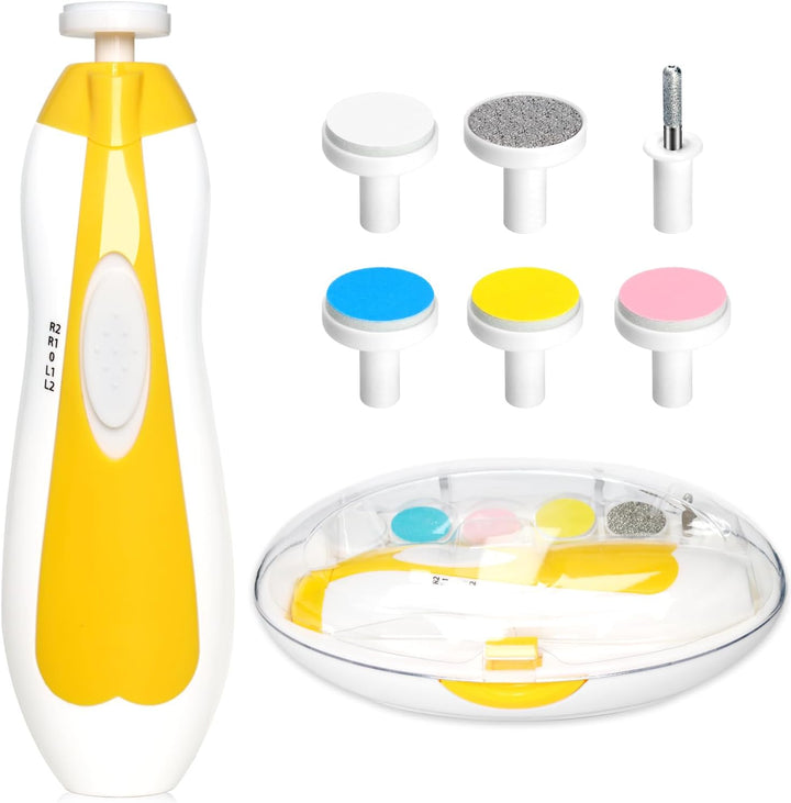 Baby Electric Nail File, 8 in 1 Safe Baby Nail Trimmer, Baby Nail Clippers with 6 Grinding Heads and Light, Baby Nail Care Kit for All Ages (Blue)