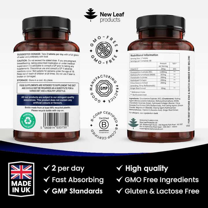 Glucosamine and Chondroitin High Strength 7-In-1 with Msm,Collagen,Vitamin C, Citrus & Ginger Joint Care Supplements for Men & Women - 180 Tablets