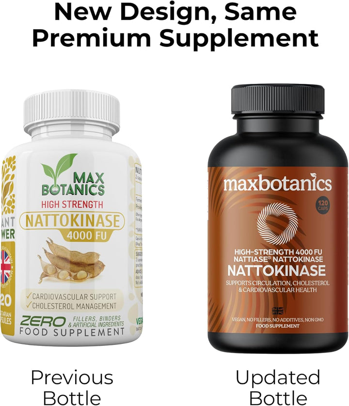 Nattokinase 4000 FU - 120 Capsules High Strength Supplement - Natural Japanese Natto Enzyme - UK Made, GMP Certified, Zero Additives