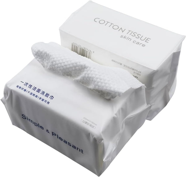 2PACKS Wet/Dry Unscented Cotton Wipe Towel; Ultra Soft Baby Care Tissue, Absorbent Wipes for Sensitive Skin Washing Face Eye Makeup Remover Nail Polish, Disposable Use (Pearl Textured, 5.9X7.9Inch)