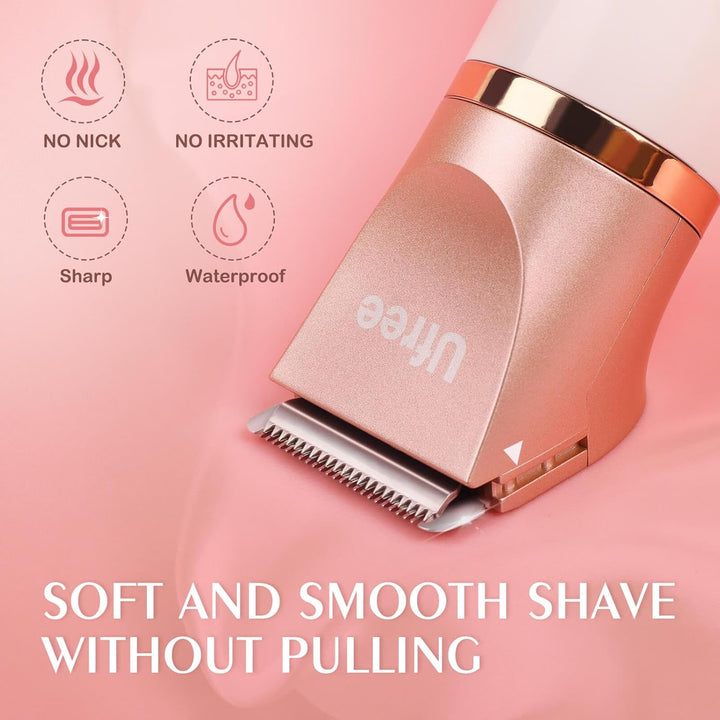 Lady Shavers for Women Pubic Hair, Bikini Trimmer Women Wet & Dry Use Groomer, Womens Electric Shavers Razors IPX7 Waterproof, Face Legs and Underarm Hair Shaver Cordless, Birthday Gifts, Gold
