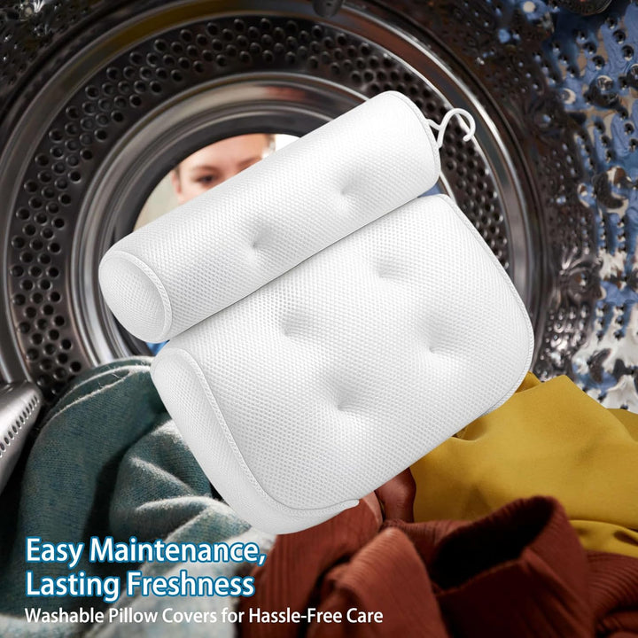 Bath Pillows for Head and Neck, Waterproof Bath Cushion with 6 Suction Cups, Soft Bathtub Pillow for Relaxing Bath, Fits Most Bathtubs (White, 35X33X5Cm)