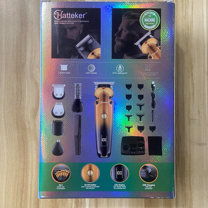 Beard Trimmer Kit Professional Hair Clipper with Zero Gapped T-Blade Electric Razor Shaver for Nose Ear Beard Body Trimmer for Men Waterproof Cordless Grooming Kit 6 in 1