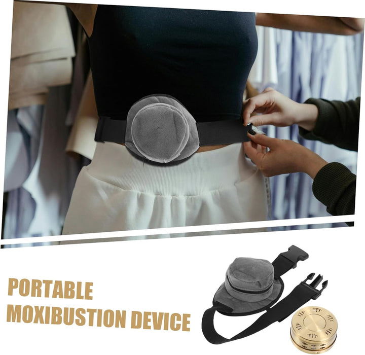 Adjustable Strap Smokeless Moxa Box Copper Moxibustion Container Gray Cloth Bag Portable Heat Therapy for Waist Neck Shoulder Back Pain Relief