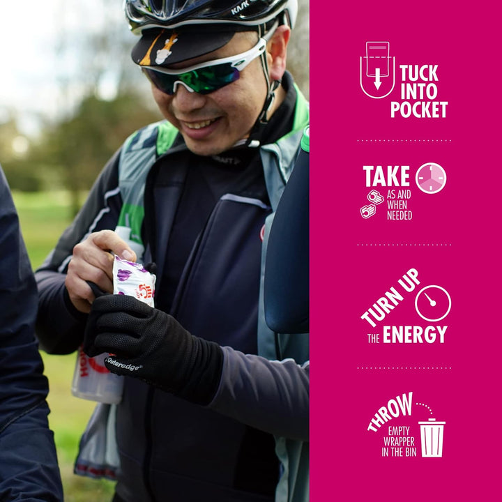 Energy Gummies - Quick Release Carbohydrate Supplements for Running, Cycling, Hiking - 10X26G Portable Resealable Pouches - Natural Vegan Energy Chews with Electrolytes & Vitamin B6, Mixed Berry