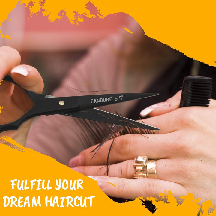 Hairdressing Scissor Hair Scissor for Professional Hairdressers Barbers Stainless Steel Hair Cutting Shears for Salon, Men, Women, Children and Adults 5.5" Inch Black