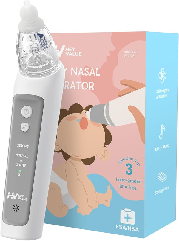 Nasal Aspirator for Baby, Baby Nose Sucker, Electric Nasal Aspirator for Toddler, Baby Nose Cleaner with 3 Silicone Tips, Adjustable Suction Level and Music Volume