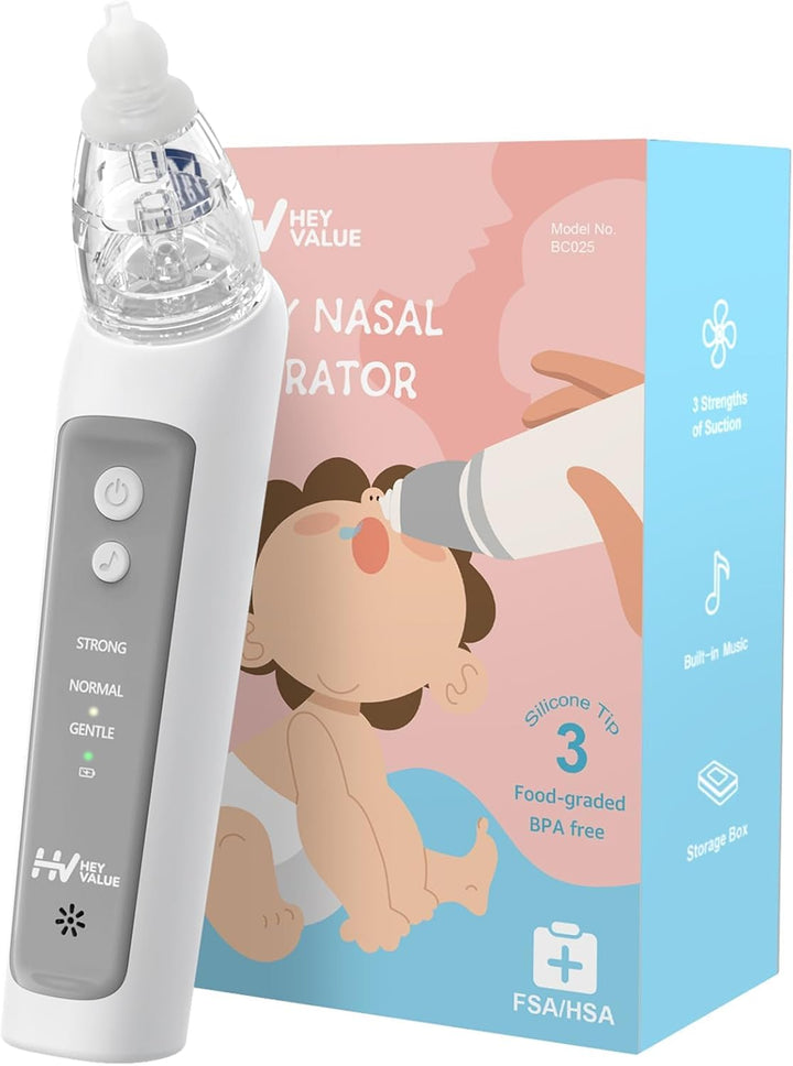 Nasal Aspirator for Baby, Baby Nose Sucker, Electric Nasal Aspirator for Toddler, Baby Nose Cleaner with 3 Silicone Tips, Adjustable Suction Level and Music Volume